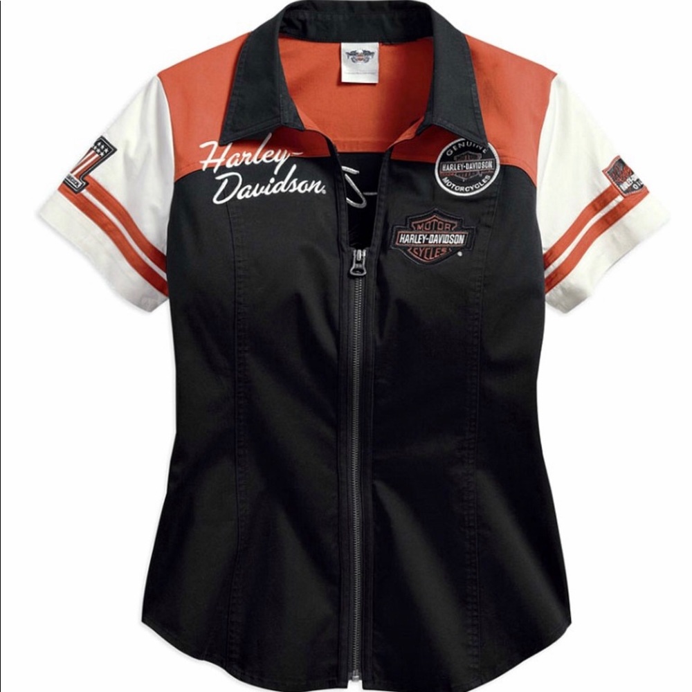 Harley-Davison classic colorblocked B&S zip front.